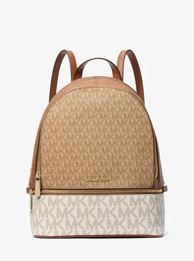 Michael Kors Rhea Medium Color-block Signature Logo Backpack In Brown