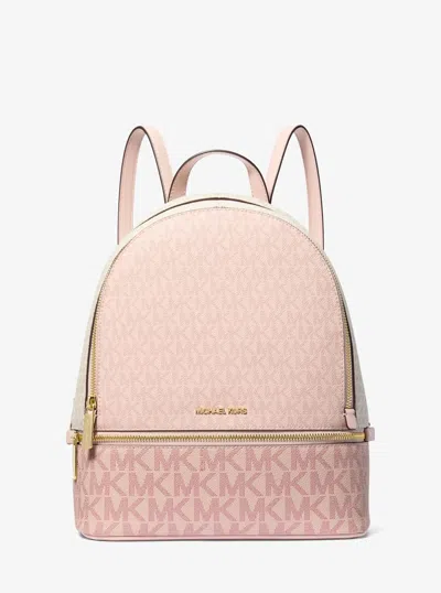 Michael Kors Rhea Medium Color-block Signature Logo Backpack In Pink