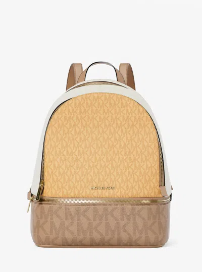 Michael Kors Rhea Medium Color-block Signature Logo Backpack In Yellow