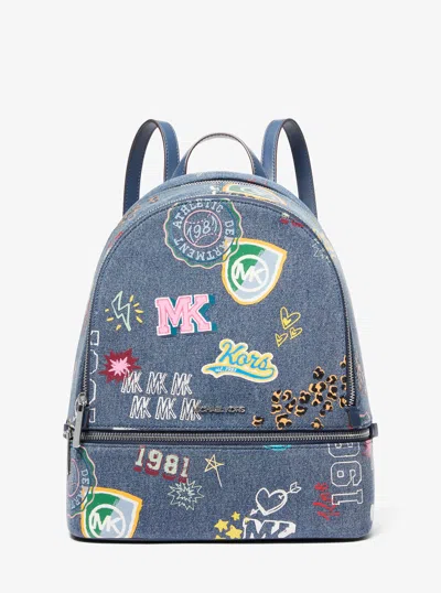 Michael Kors Rhea Medium Embellished Denim Backpack In Blue