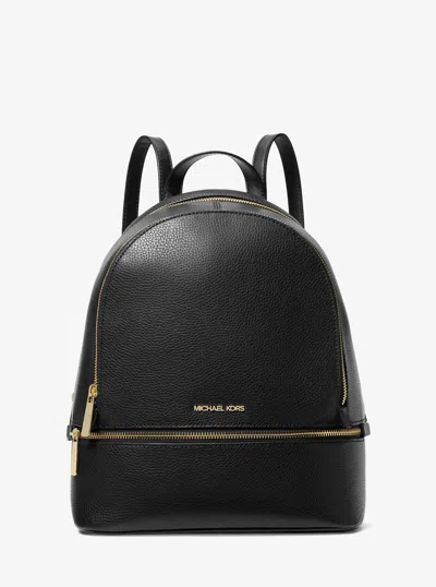 Michael Kors Rhea Medium Pebbled Leather Backpack In Black