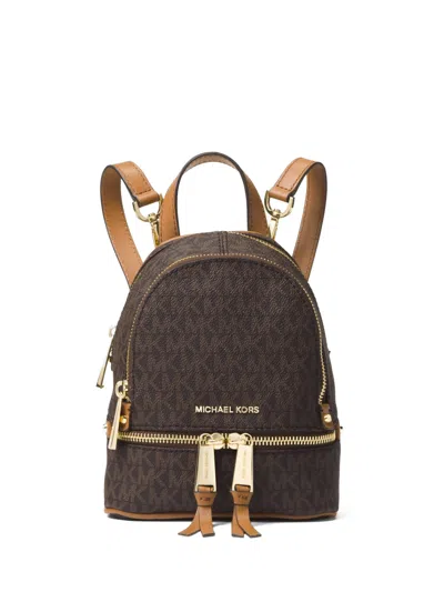 Michael Kors Rhea Mini Backpack With Logo In Brown