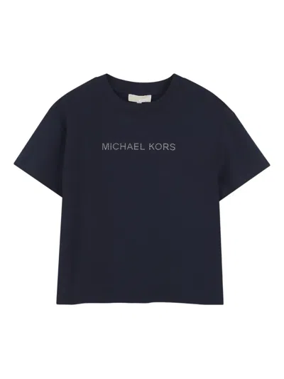 Michael Kors Kids' Rhinestone-logo T-shirt In Blue