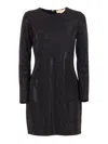 Michael Kors Rhinestone Ls Mini Dress In Black