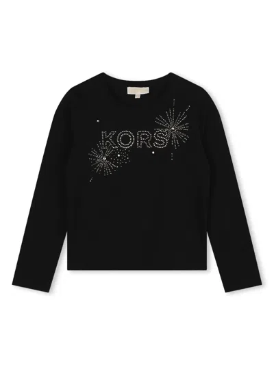 Michael Kors Kids' Rhinestoned-logo Cotton T-shirt In Black