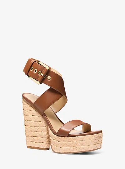 Michael Kors Rhoda Leather Platform Sandal In Brown