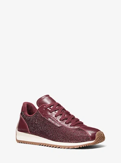 Michael Kors Rhodes Embellished Leather Trainer In Red