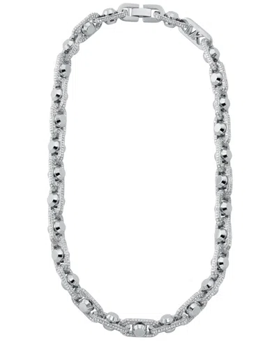 Michael Kors Rhodium-plated Brass Pave Astor Link Chain Necklace In Silver