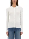 Michael Kors Fitted Ribed Ls Button Up Sweater In White