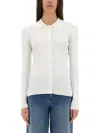 Michael Kors Fitted Ribed Ls Button Up Sweater In White