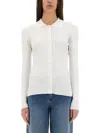 Michael Kors Fitted Ribed Ls Button Up Sweater In White