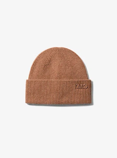 Michael Kors Ribbed Cashmere Beanie Hat In Brown