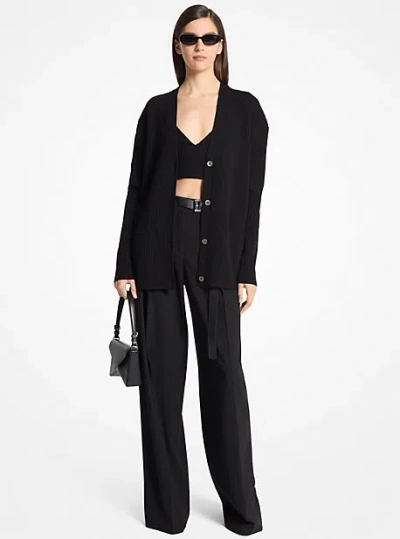 Michael Kors Ribbed Cashmere Blend Cardigan In Black