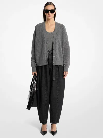 Michael Kors Ribbed Cashmere Cardigan In Gray