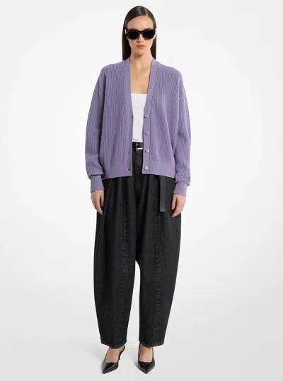 Michael Kors Ribbed Cashmere Cardigan In Purple