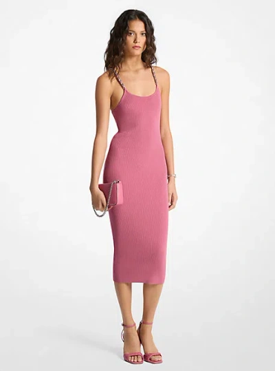 Michael Kors Ribbed Chain-strap Midi Dress In Pink