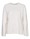 Michael Kors Ribbed Crewneck Sweater With Gold Logo Detail In White