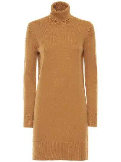 Michael Kors High-neck Ribbed Knit Midi Dress In Brown