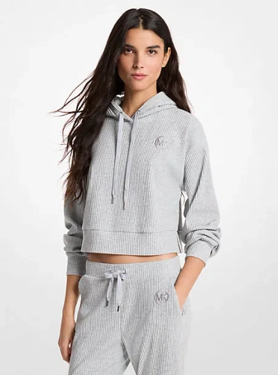 Michael Kors Ribbed Knit Hoodie In Gray