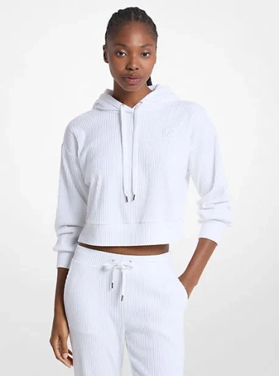 Michael Kors Ribbed Knit Hoodie In White