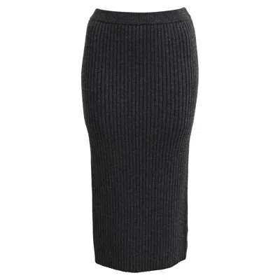 Michael Kors Ribbed-knit Midi Fitted Skirt In Grey Wool In Gray