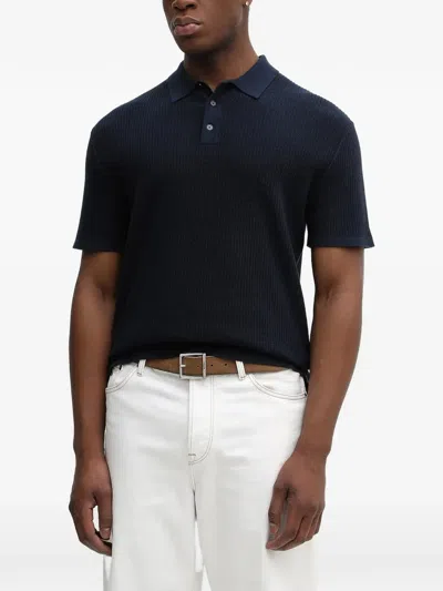Michael Kors Ribbed-knit Polo Shirt In Blue