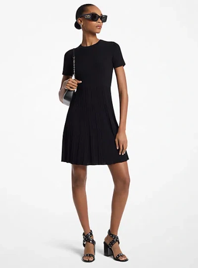 Michael Kors Ribbed Knit Short-sleeve Dress In Black
