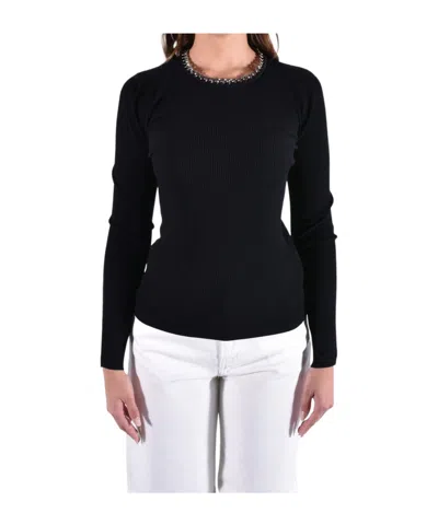 Michael Kors Ribbed Long-sleeve Top In Black