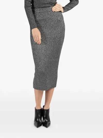 Michael Kors Ribbed Midi Skirt In Gray