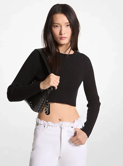 Michael Kors Ribbed Organic Cotton Cropped Sweater In Black