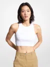 Michael Kors Ribbed Recycled Viscose Blend Cropped Tank Top In White