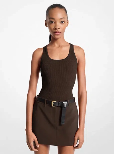 Michael Kors Ribbed Scoop-neck Tank Top In Brown