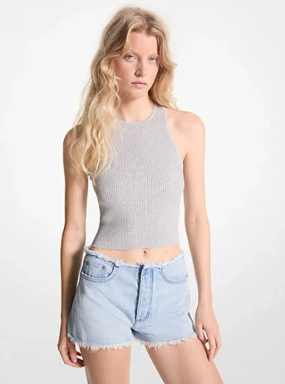 Michael Kors Ribbed Stretch Knit Cropped Tank Top In Grey