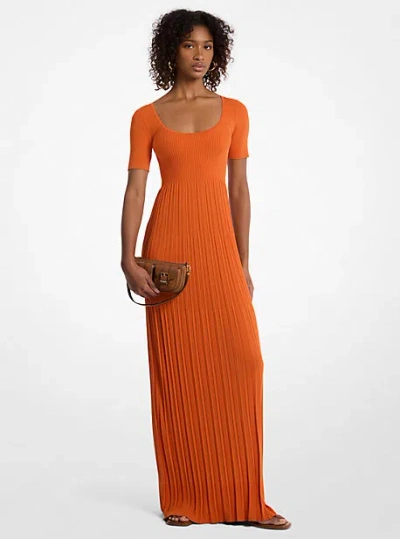 Michael Kors Ribbed Stretch Knit Midi Dress In Orange