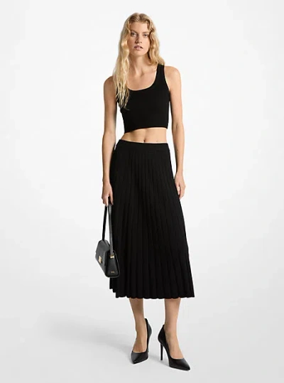 Michael Kors Ribbed Stretch Knit Midi Skirt In Black