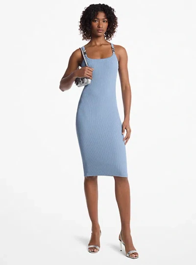 Michael Kors Ribbed Stretch Knit Midi Tank Dress In Blue