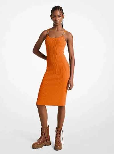 Michael Kors Ribbed Stretch Knit Midi Tank Dress In Orange
