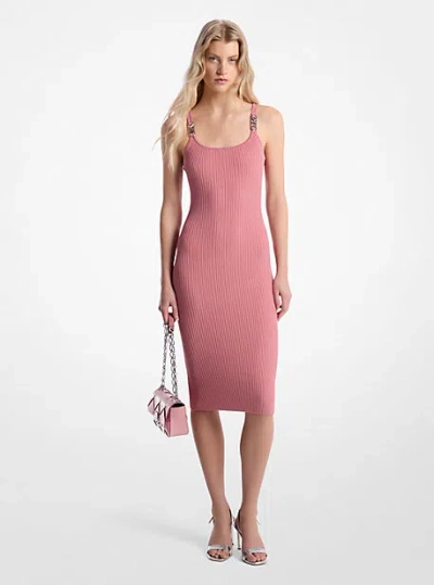 Michael Kors Ribbed Stretch Knit Midi Tank Dress In Pink