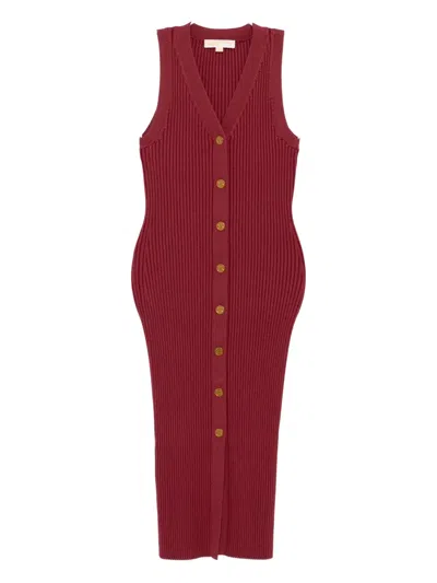 Michael Kors Ribbed Stretch Midi Dress In Burgundy