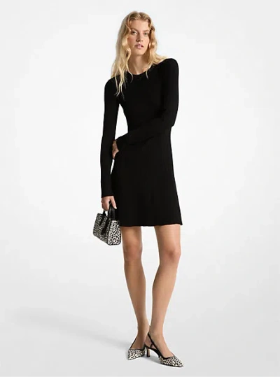 Michael Kors Ribbed Stretch Viscose Blend Dress In Black