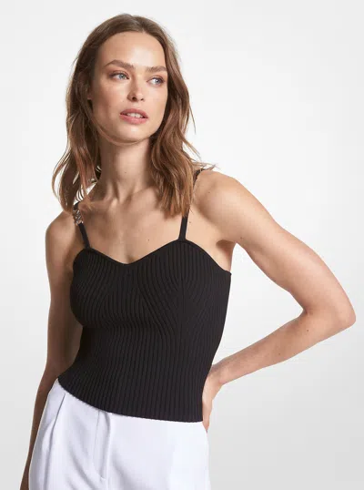 MICHAEL KORS RIBBED STRETCH VISCOSE CROPPED TANK TOP