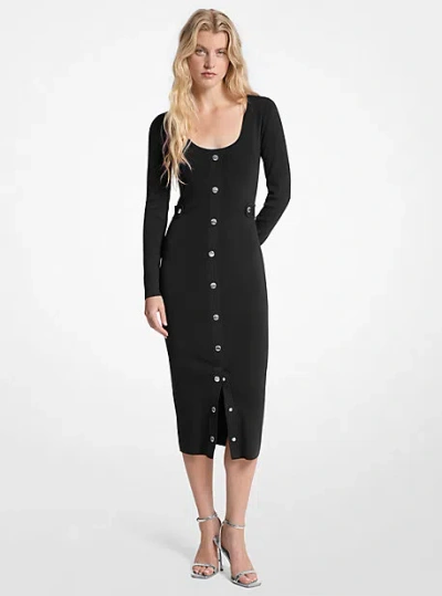 Michael Kors Ribbed Stretch Viscose Midi Dress In Black