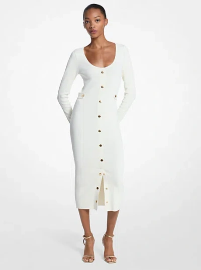 Michael Kors Ribbed Stretch Viscose Midi Dress In White