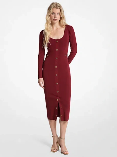 Michael Kors Ribbed Stretch Viscose Midi Dress In Red