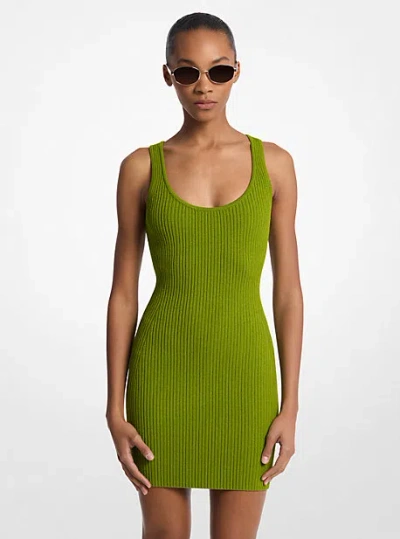 Michael Kors Ribbed Stretch Viscose Tank Dress In Green