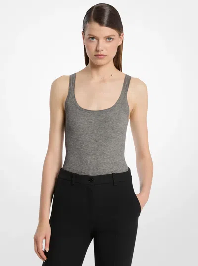 Michael Kors Ribbed Stretch Viscose Tank Top Bodysuit In Grey