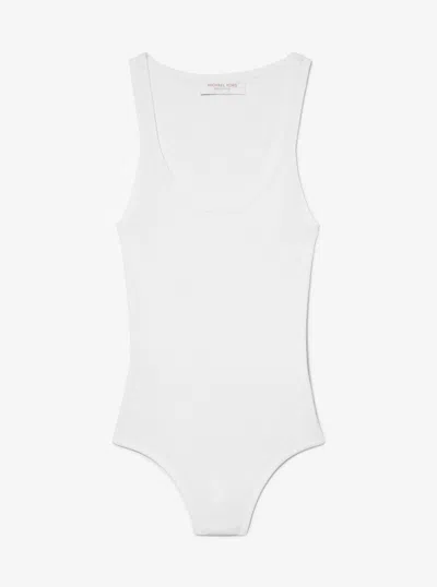Michael Kors Ribbed Stretch Viscose Tank Top Bodysuit In White