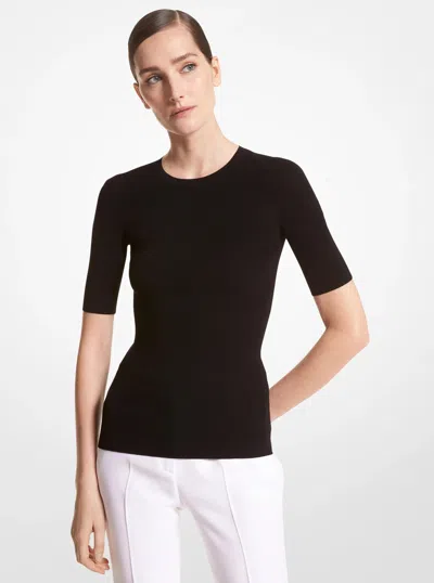 Michael Kors Ribbed Stretch Viscose T-shirt In Black
