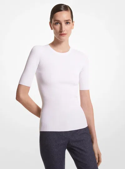 Michael Kors Ribbed Stretch Viscose T-shirt In White