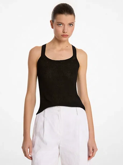 Michael Kors Ribbed Superfine Linen And Cotton Blend Tank Top In Black